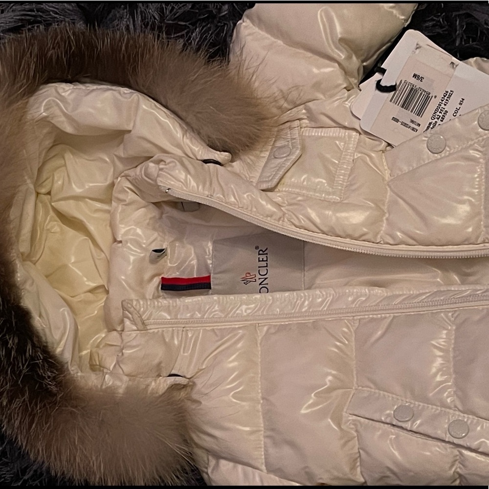 Cream Baby Girl Moncler Coat with Fur detachable hood